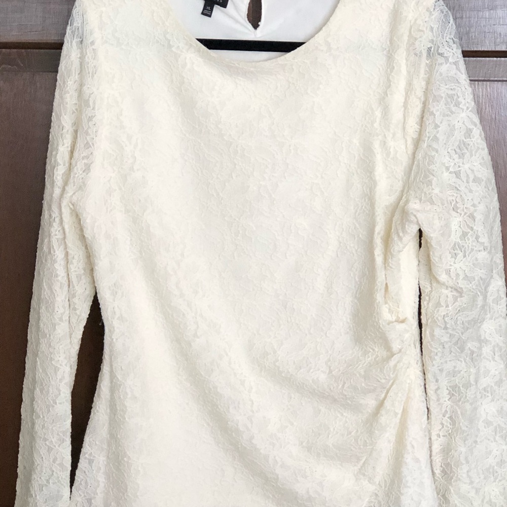 Talbots Cream Asymmetrical Fitted Blouse Long Sleeve